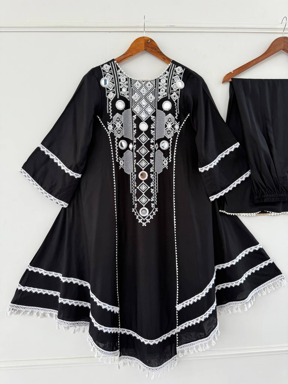 Prazu Fashion Black Rayon Cotton Thread Real Mirror Palazzo Suit - Distacart