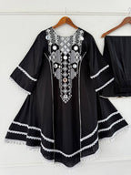 Prazu Fashion Black Rayon Cotton Thread Real Mirror Palazzo Suit - Distacart