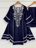 Prazu Fashion Blue Rayon Cotton Thread Real Mirror Palazzo Suit - Distacart