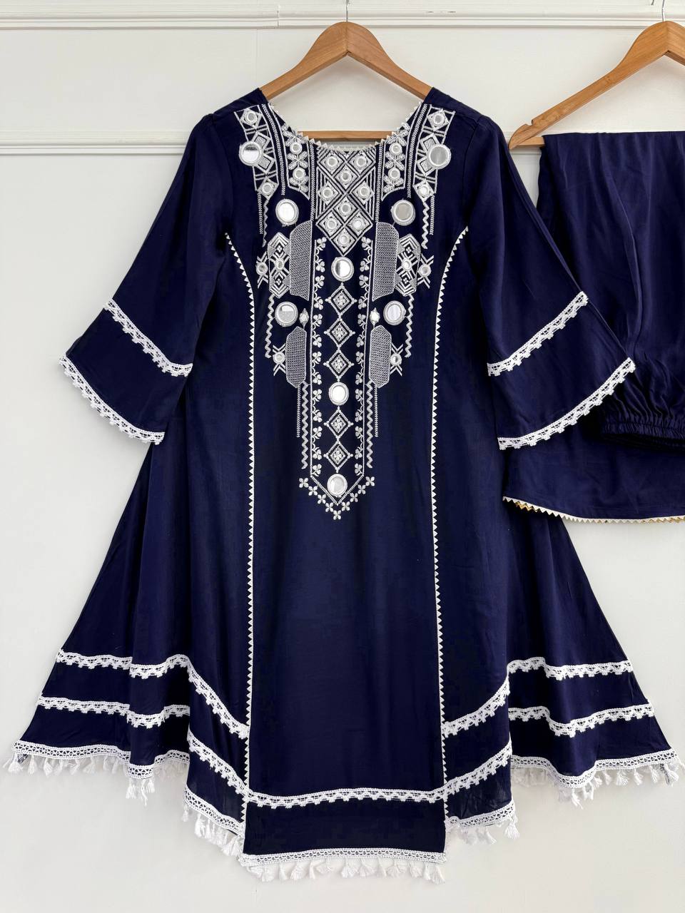 Prazu Fashion Blue Rayon Cotton Thread Real Mirror Palazzo Suit - Distacart