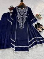 Prazu Fashion Blue Rayon Cotton Thread Real Mirror Palazzo Suit - Distacart