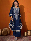 Prazu Fashion Blue Rayon Cotton Thread Real Mirror Palazzo Suit - Distacart