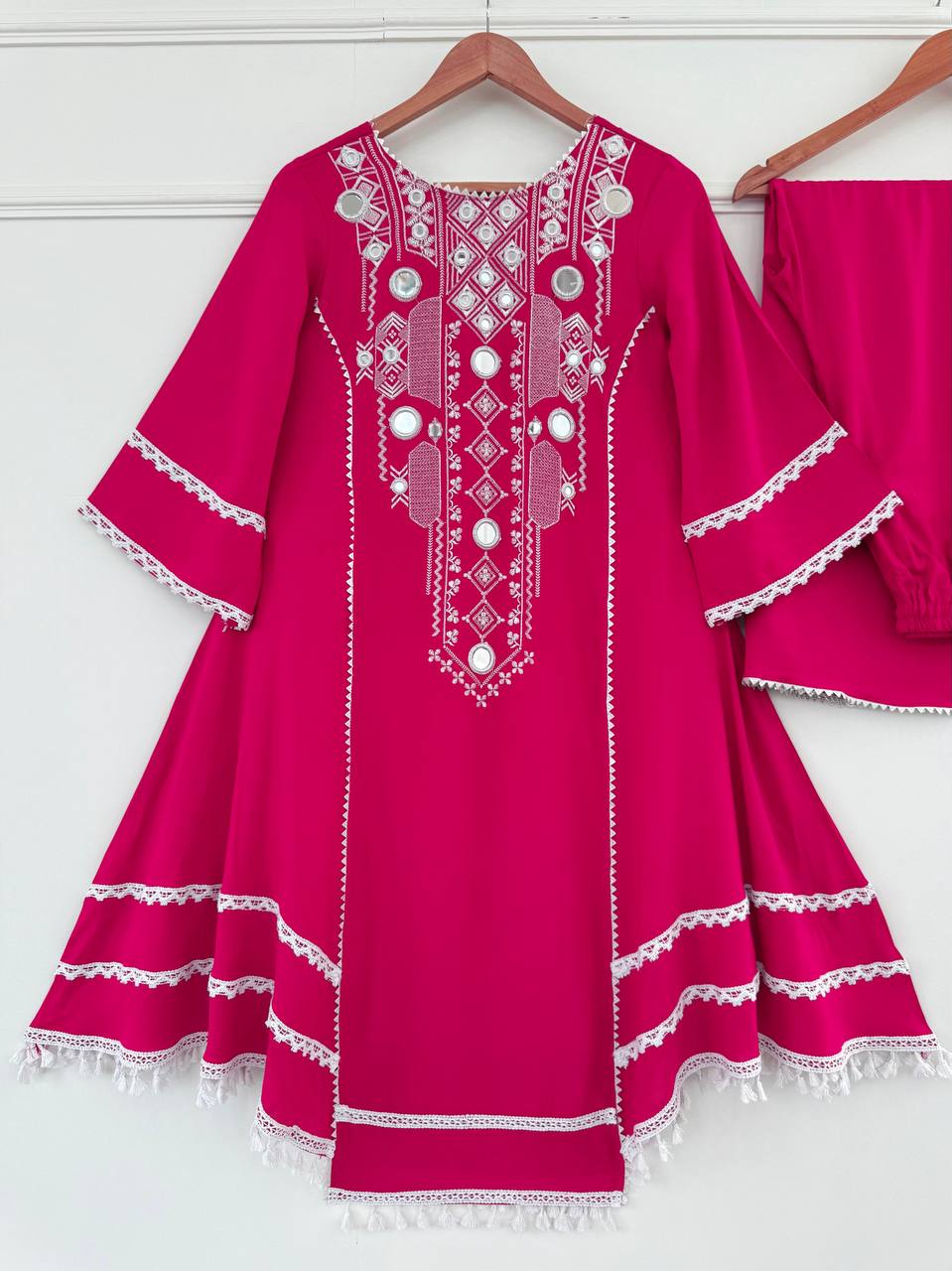 Prazu Fashion Pink Rayon Cotton Thread Real Mirror Palazzo Suit - Distacart