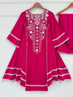 Prazu Fashion Pink Rayon Cotton Thread Real Mirror Palazzo Suit - Distacart