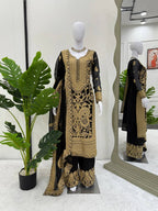 Prazu Fashion Black Georgette Chinestich Designer Palazzo Suit