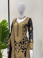 Prazu Fashion Black Georgette Chinestich Designer Palazzo Suit