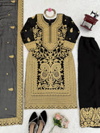 Prazu Fashion Black Georgette Chinestich Designer Palazzo Suit