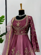 Prazu Fashion Wine Japan Satin Thread Sequin Anarkali Suit - Distacart