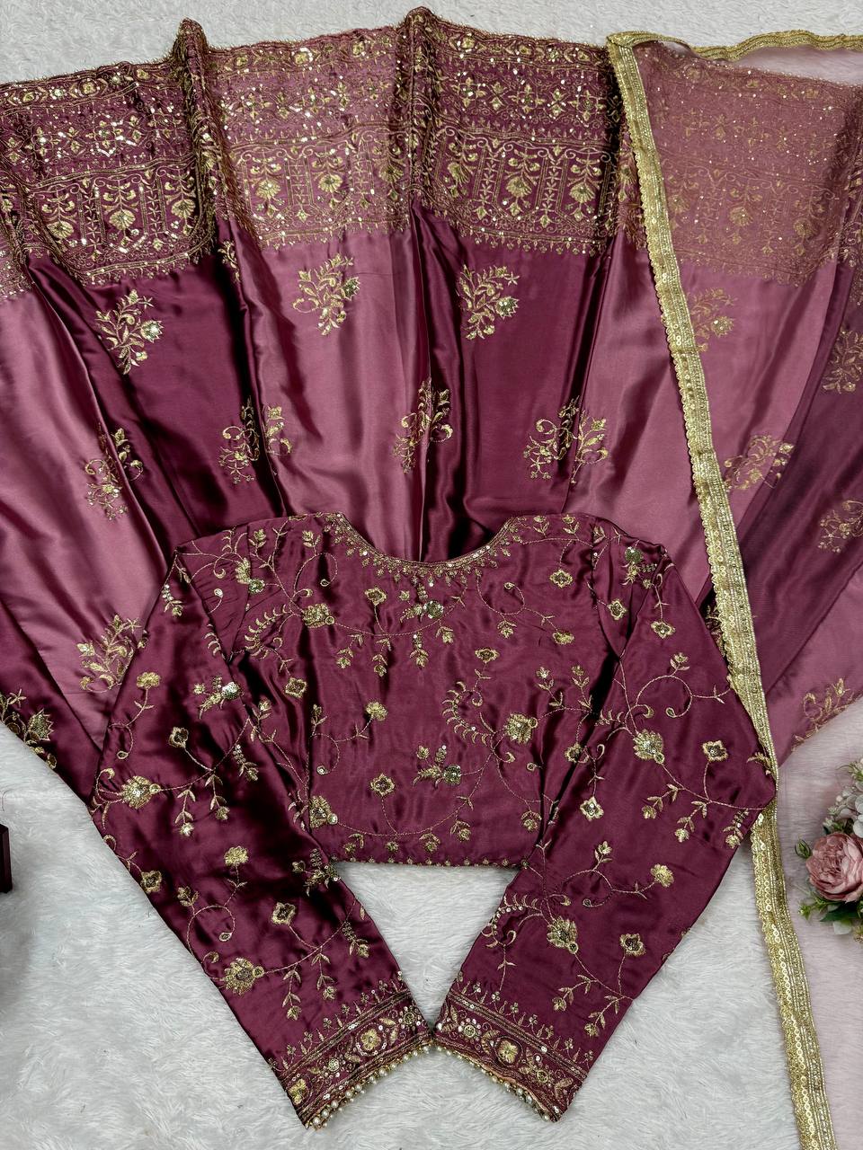 Prazu Fashion Wine Japan Satin Thread Sequin Anarkali Suit - Distacart