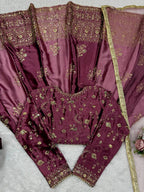 Prazu Fashion Wine Japan Satin Thread Sequin Anarkali Suit - Distacart