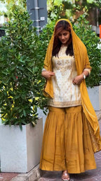 Prazu Fashion Off White Crepe Thread Sequin Sharara Suit - Distacart