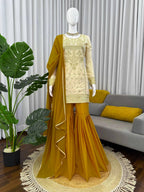 Prazu Fashion Off White Crepe Thread Sequin Sharara Suit - Distacart