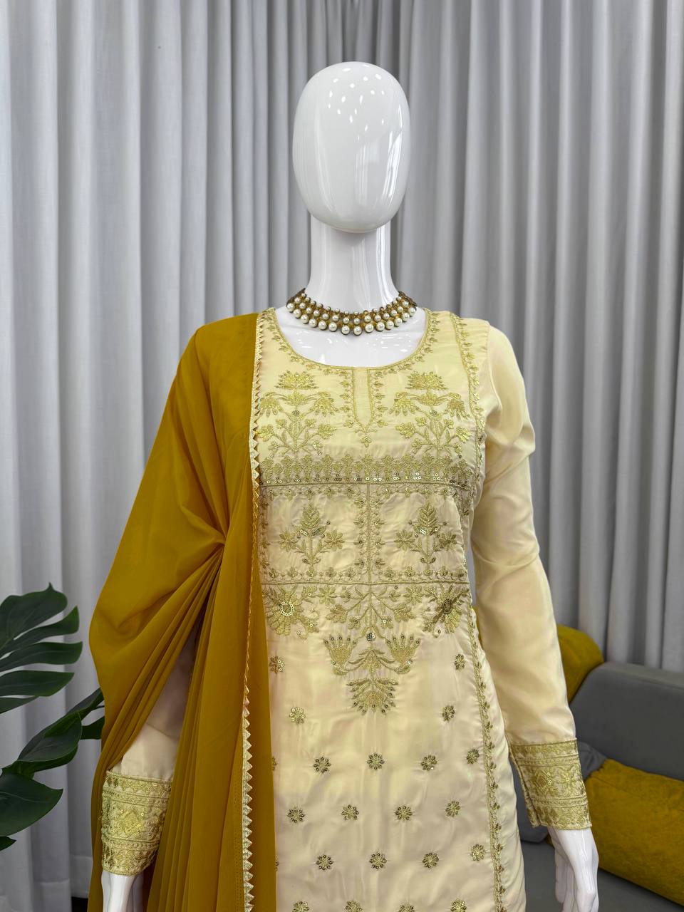 Prazu Fashion Off White Crepe Thread Sequin Sharara Suit - Distacart