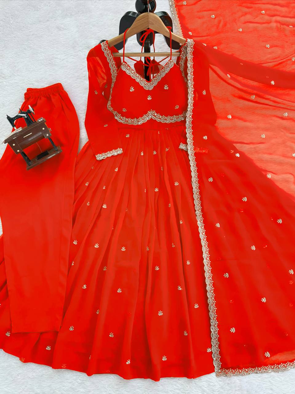 Prazu Fashion Red Georgette Thread Sequin Anarkali Suit - Distacart