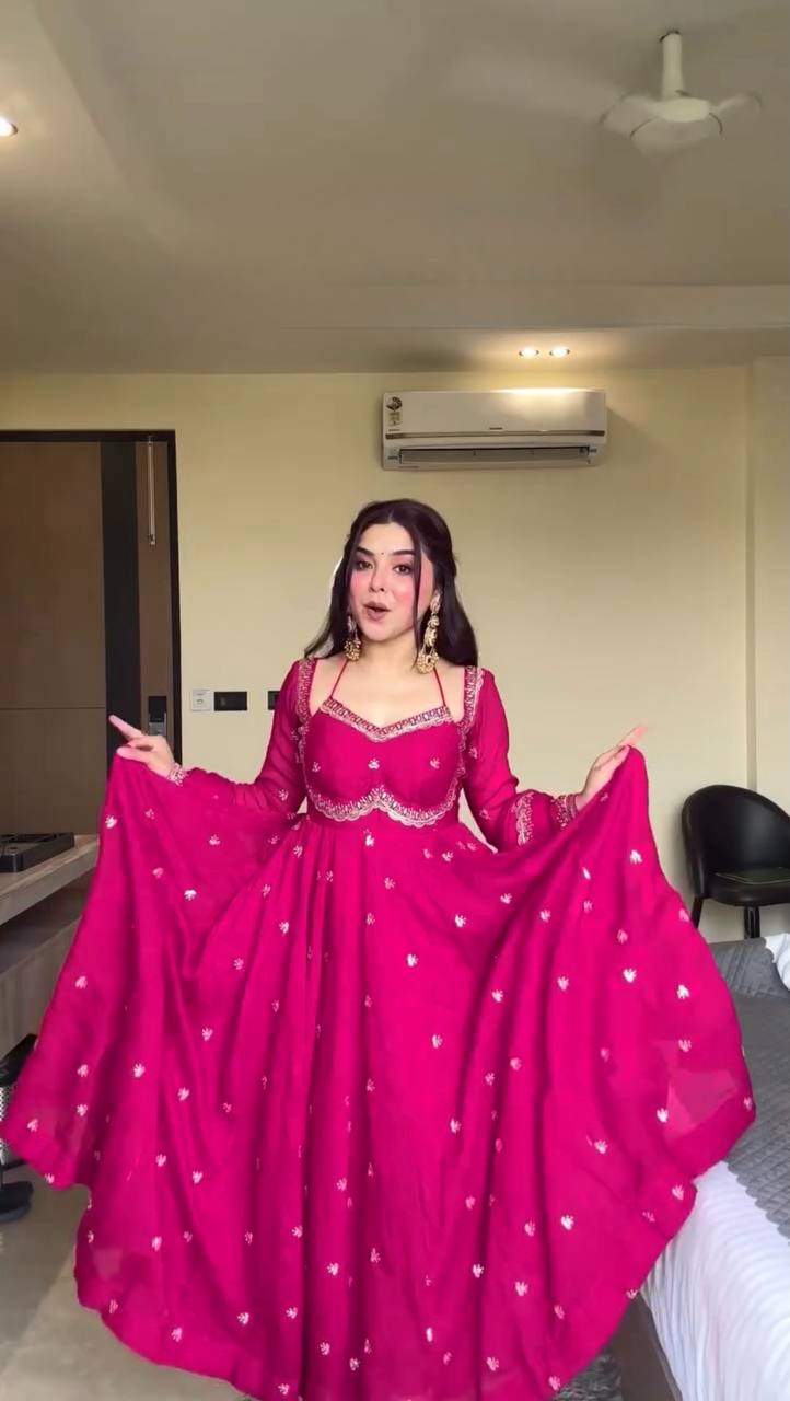 Prazu Fashion Pink Georgette Thread Sequin Anarkali Suit - Distacart