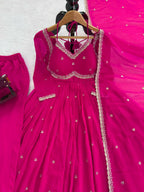 Prazu Fashion Pink Georgette Thread Sequin Anarkali Suit - Distacart