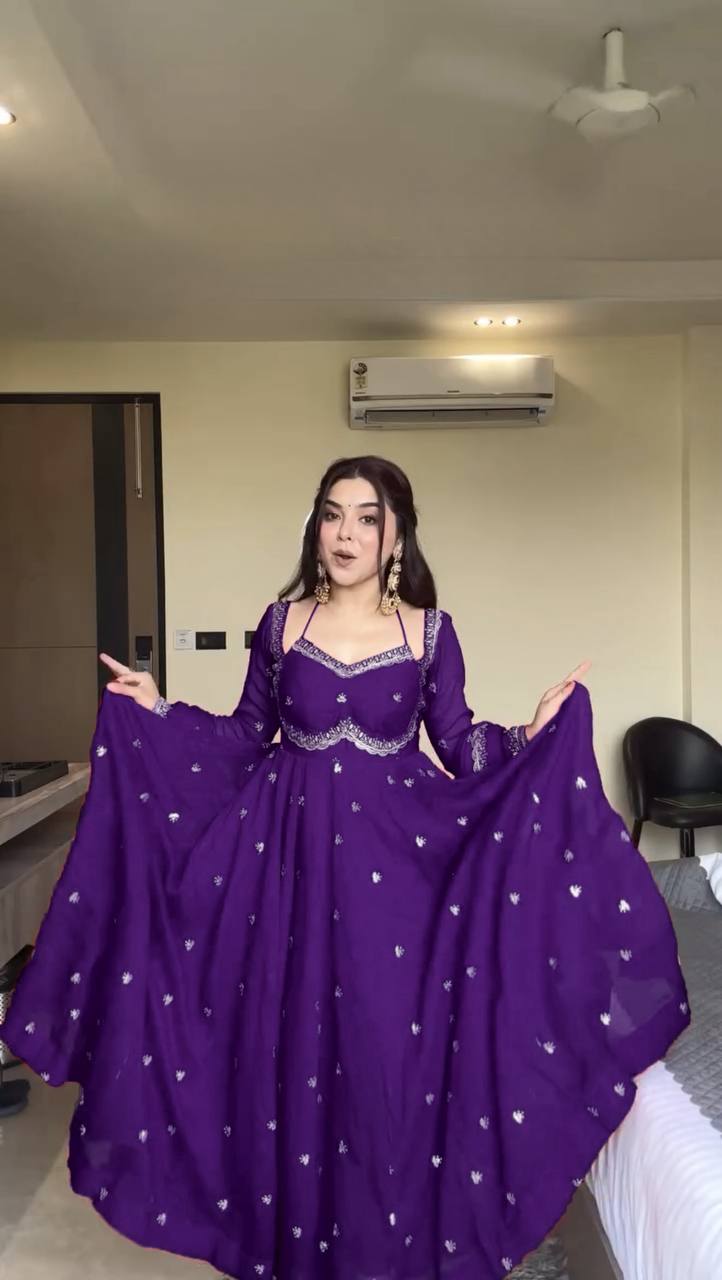 Prazu Fashion Violet Georgette Thread Sequin Anarkali Suit - Distacart