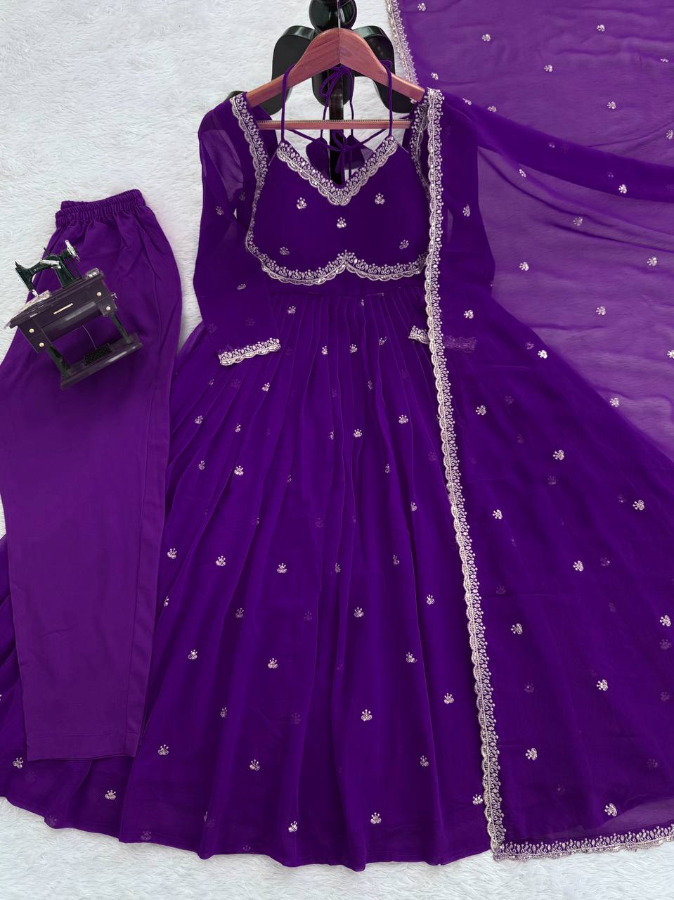 Prazu Fashion Violet Georgette Thread Sequin Anarkali Suit - Distacart