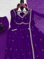 Prazu Fashion Violet Georgette Thread Sequin Anarkali Suit - Distacart