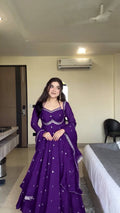 Prazu Fashion Violet Georgette Thread Sequin Anarkali Suit - Distacart