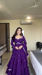 Prazu Fashion Violet Georgette Thread Sequin Anarkali Suit - Distacart