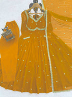 Prazu Fashion Yellow Georgette Thread Sequence Anarkali Suit - Distacart