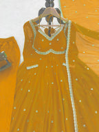 Prazu Fashion Yellow Georgette Thread Sequence Anarkali Suit - Distacart