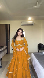 Prazu Fashion Yellow Georgette Thread Sequence Anarkali Suit - Distacart