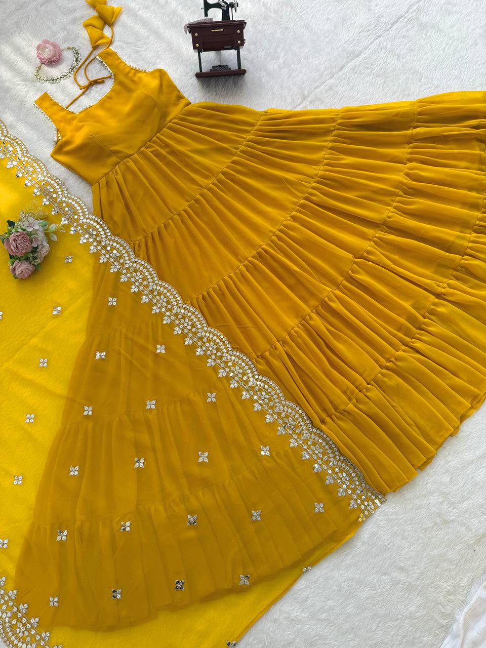 Prazu Fashion Yellow Georgette Designer Anarkali Suit - Distacart