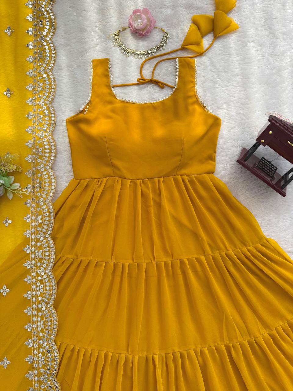 Prazu Fashion Yellow Georgette Designer Anarkali Suit - Distacart