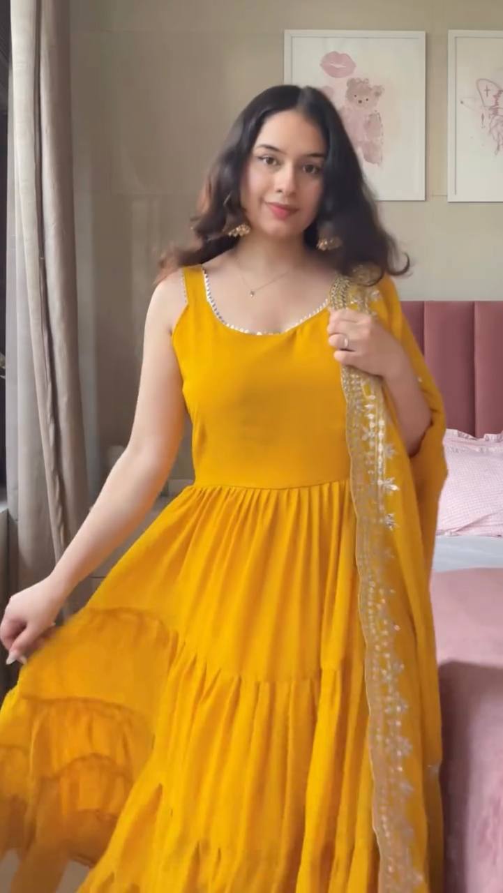 Prazu Fashion Yellow Georgette Designer Anarkali Suit - Distacart