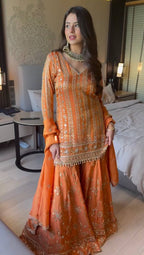 Prazu Fashion Orange Georgette Thread Sequin Sharara Suit - Distacart