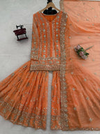 Prazu Fashion Orange Georgette Thread Sequin Sharara Suit - Distacart