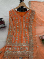 Prazu Fashion Orange Georgette Thread Sequin Sharara Suit - Distacart