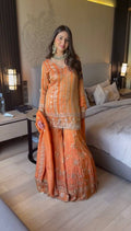 Prazu Fashion Orange Georgette Thread Sequin Sharara Suit - Distacart
