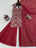 Prazu Fashion Maroon Simmer Silk Thread Sequin Sharara Suit - Distacart