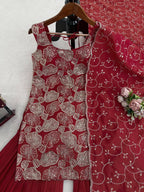 Prazu Fashion Maroon Simmer Silk Thread Sequin Sharara Suit - Distacart