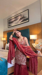 Prazu Fashion Maroon Simmer Silk Thread Sequin Sharara Suit - Distacart