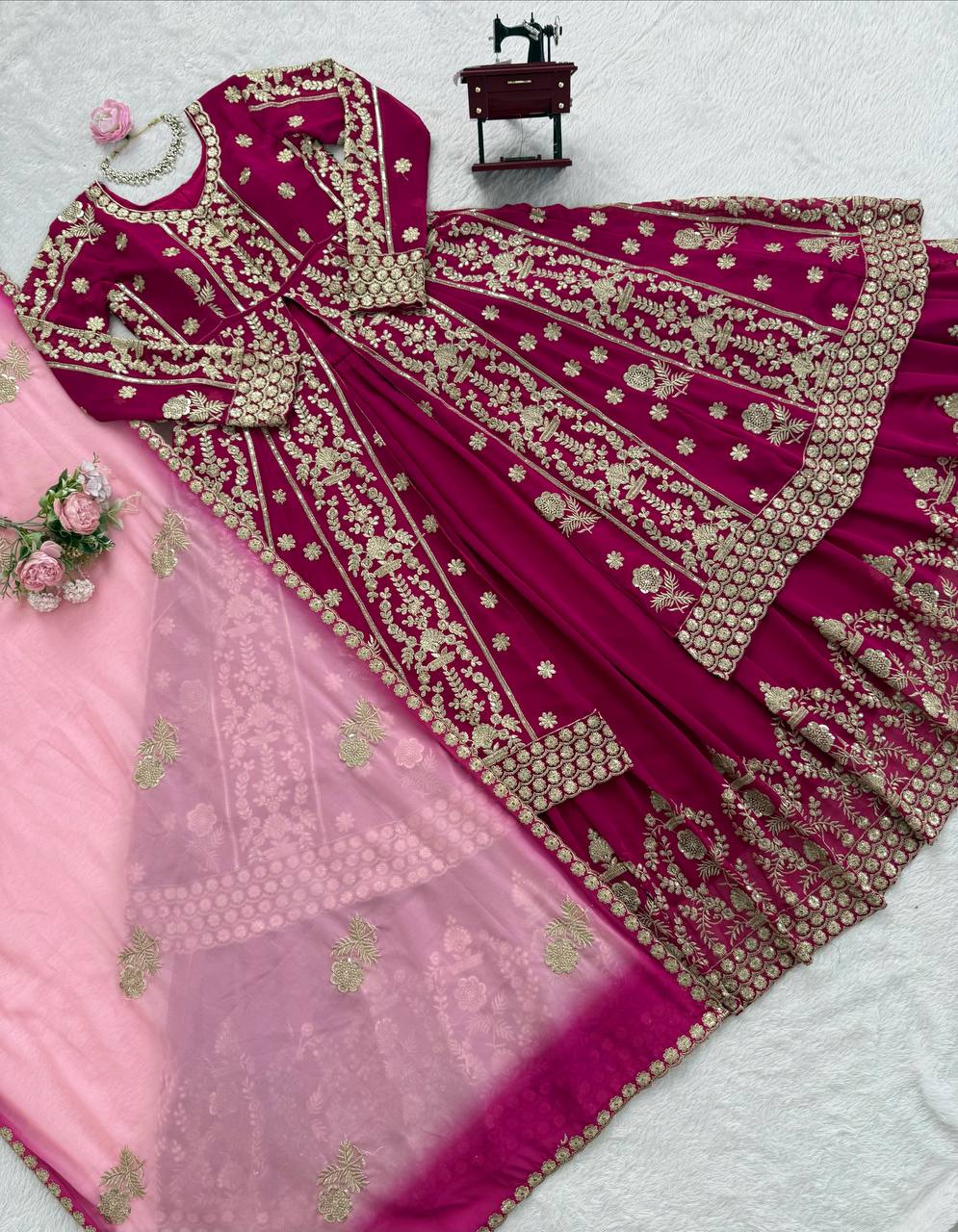 Prazu Fashion Maroon Georgette Thread Sequin Lehenga Style Suit - Distacart