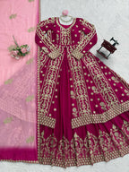 Prazu Fashion Maroon Georgette Thread Sequin Lehenga Style Suit - Distacart