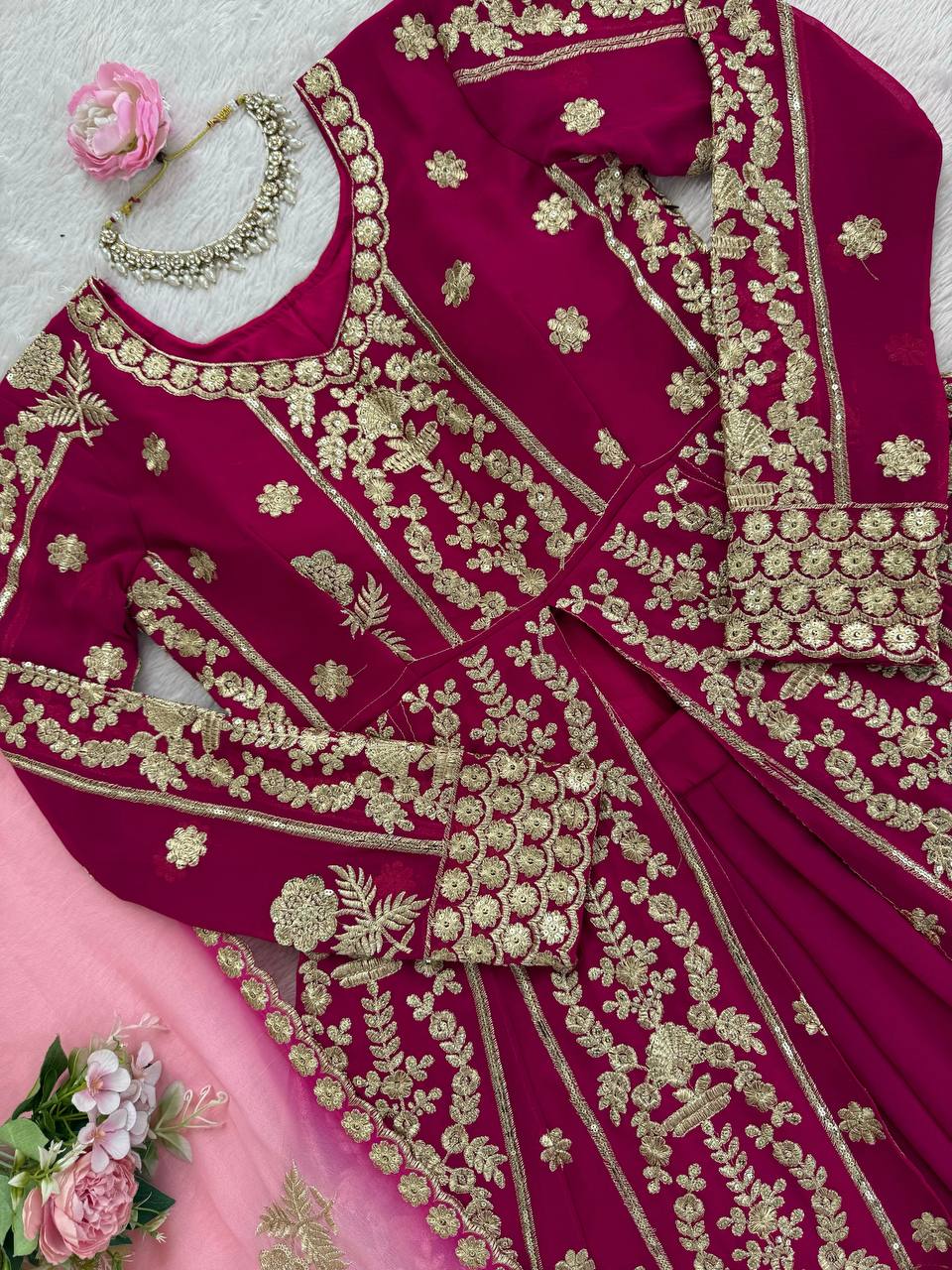 Prazu Fashion Maroon Georgette Thread Sequin Lehenga Style Suit - Distacart