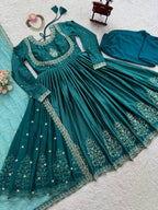 Prazu Fashion Teal Japan Satin Thread Sequence Anarkali Suit - Distacart