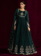 Prazu Fashion Teal Japan Satin Thread Sequence Anarkali Suit - Distacart