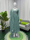 Prazu Fashion Dusty Mint Green Fendy Silk Thread Sequence Anarkali Suit - Distacart