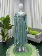 Prazu Fashion Dusty Mint Green Fendy Silk Thread Sequence Anarkali Suit - Distacart