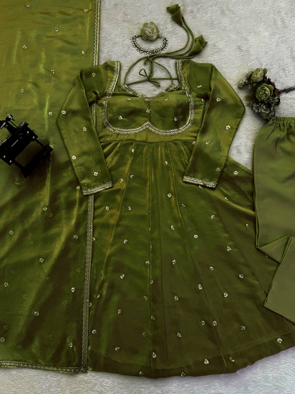 Prazu Fashion Mehendi Fendy Silk Thread Sequence Anarkali Suit - Distacart