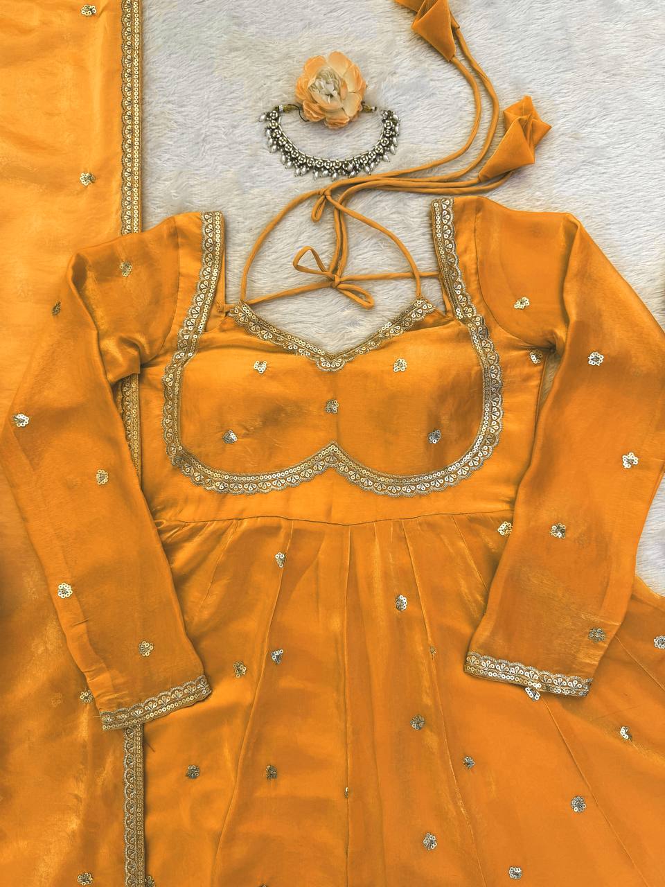 Prazu Fashion Yellow Fendy Silk Thread Sequence Anarkali Suit - Distacart