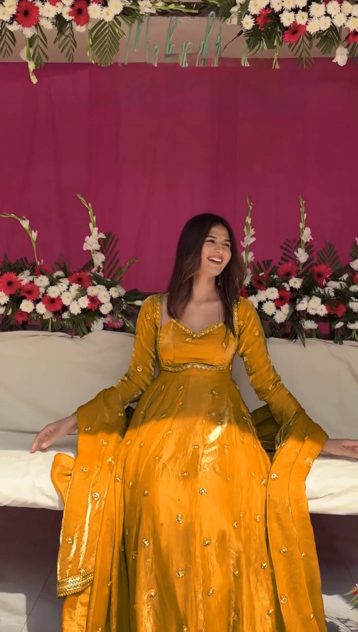Prazu Fashion Yellow Fendy Silk Thread Sequence Anarkali Suit - Distacart