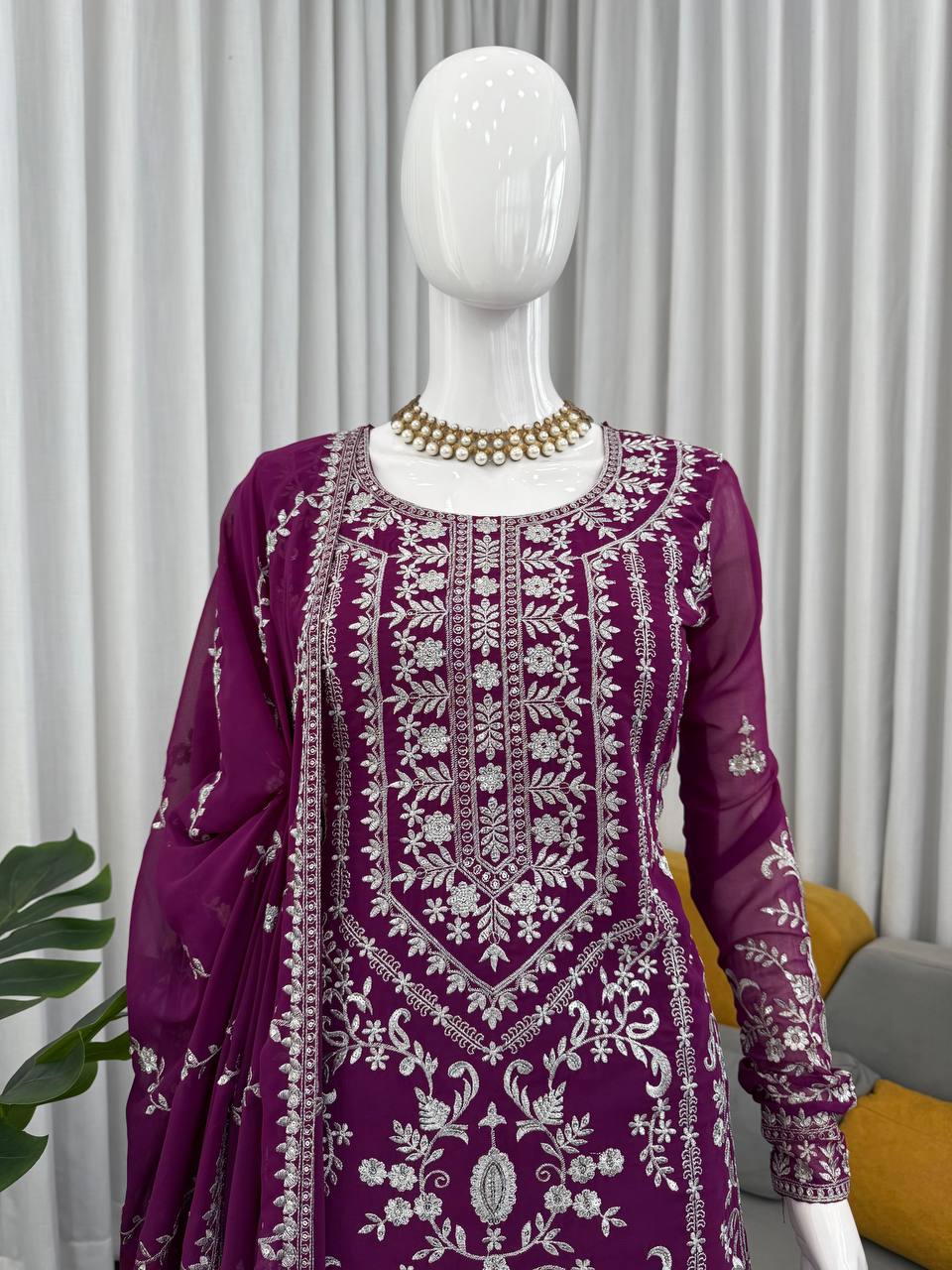 Prazu Fashion Purple Georgette Thread Sequence Sharara Suit - Distacart