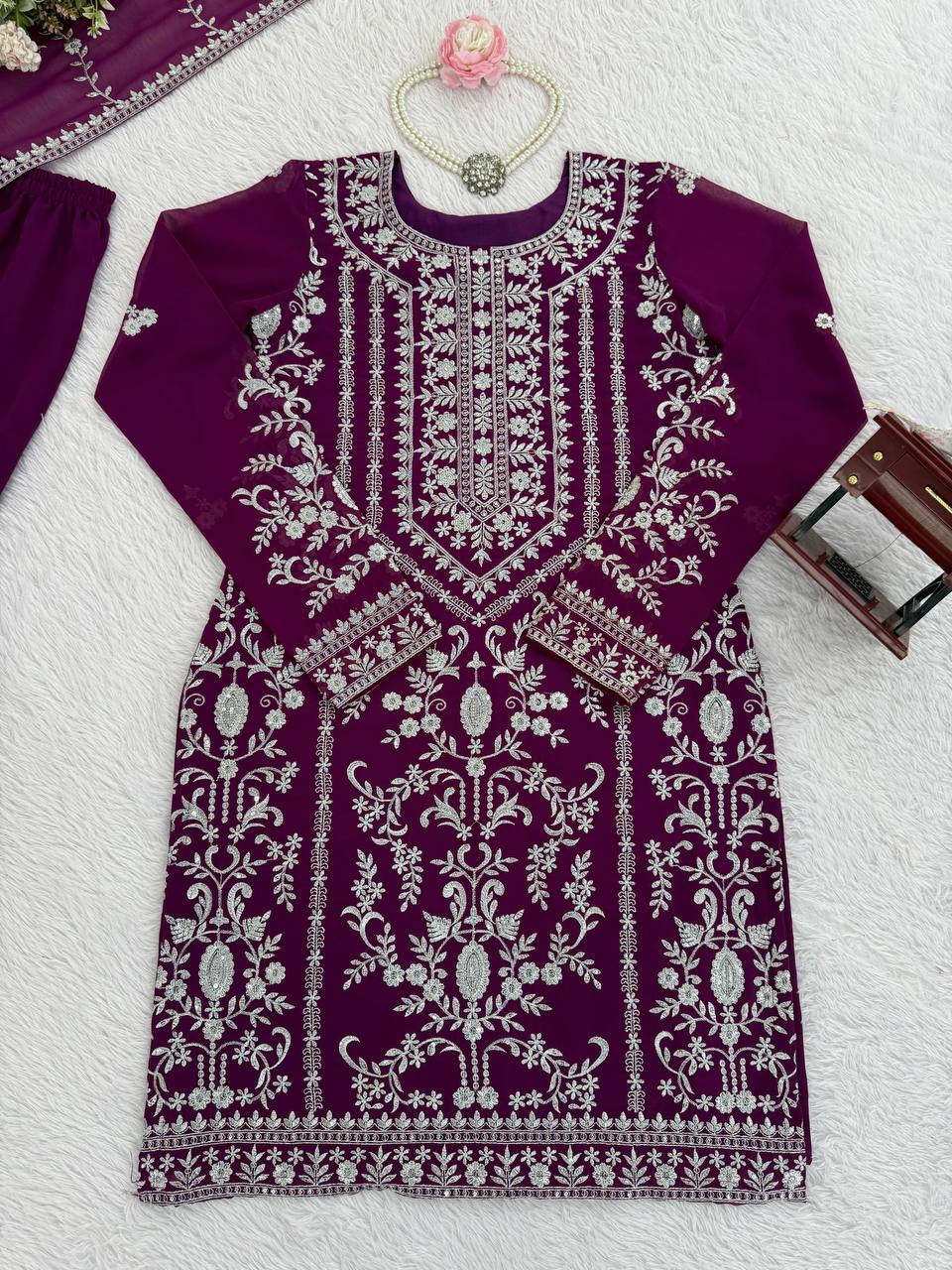 Prazu Fashion Purple Georgette Thread Sequence Sharara Suit - Distacart
